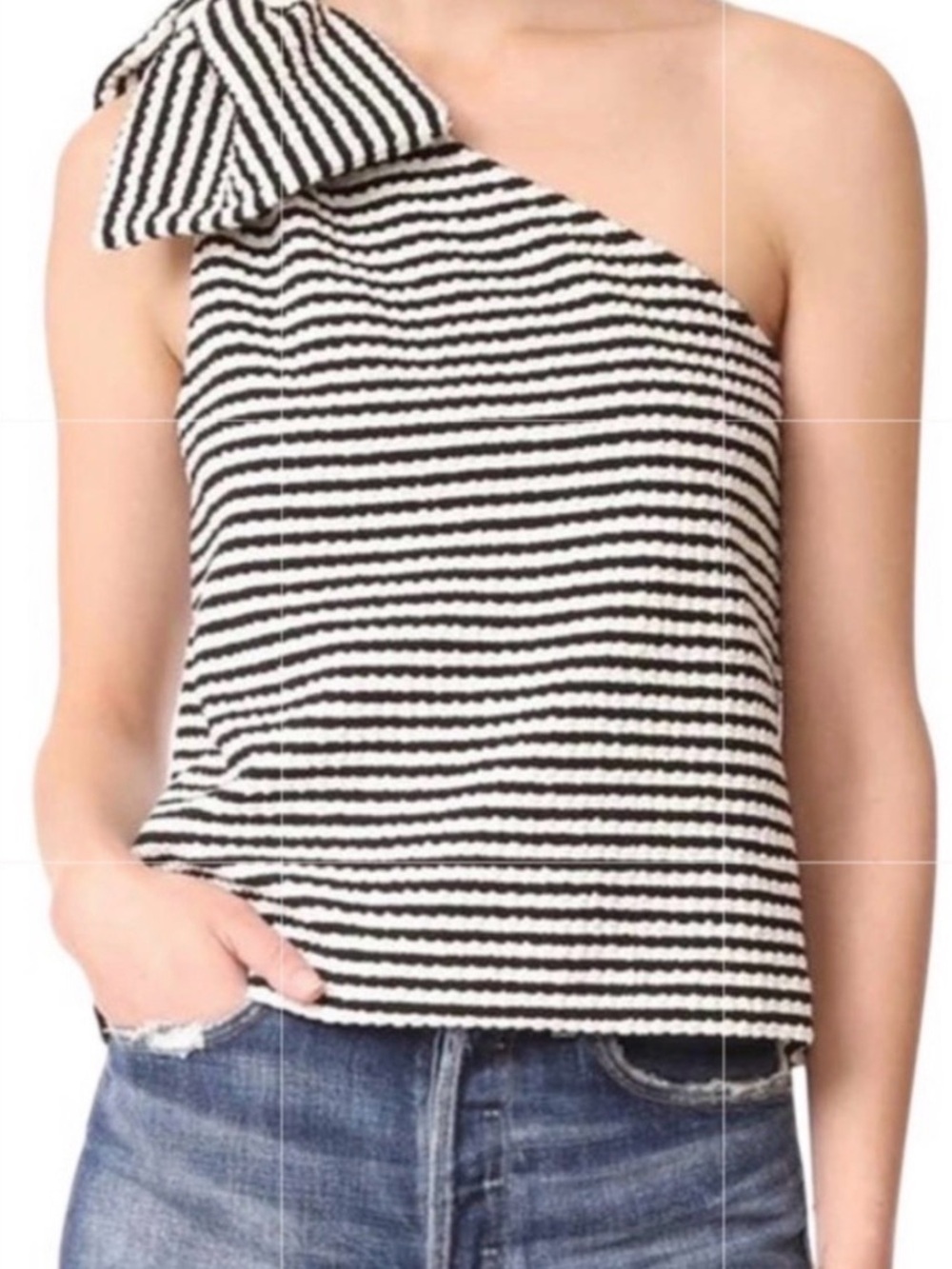 NWT Club Monaco Jumbalaya One-Shoulder Bow Top - Black & White